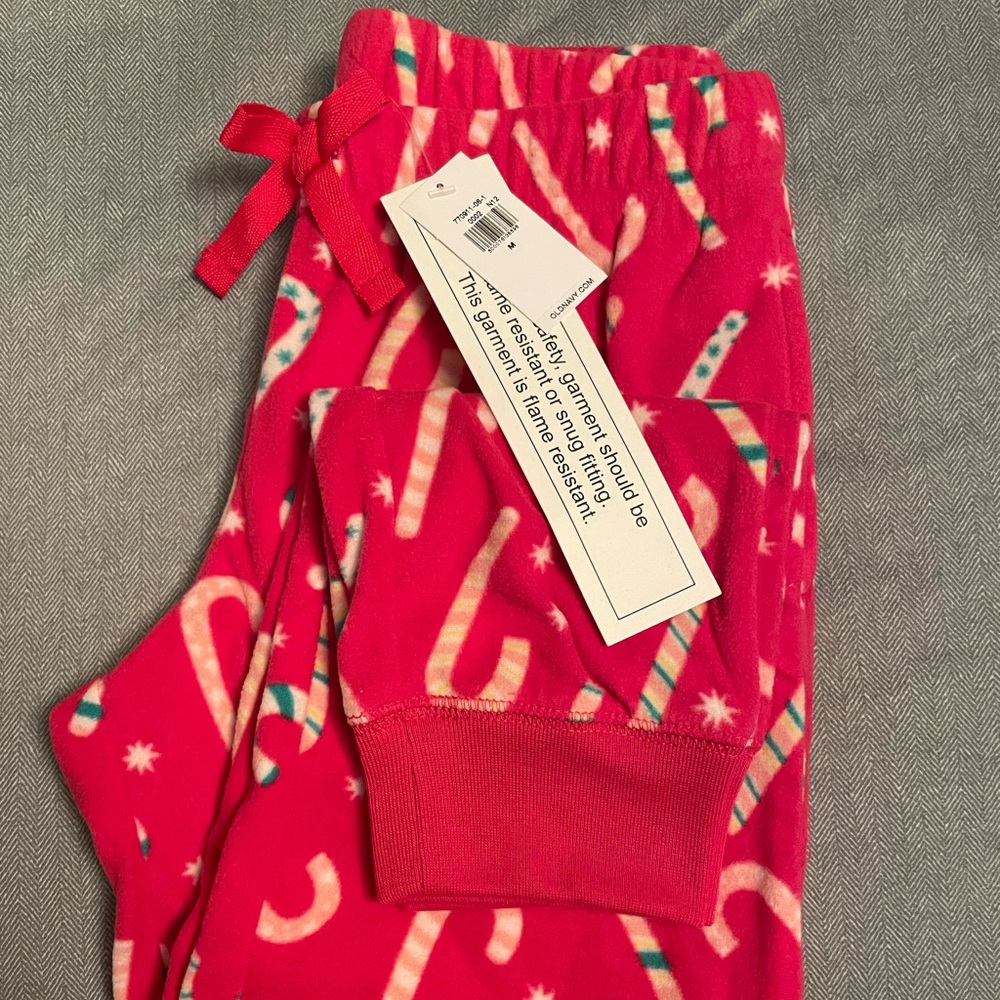 Old Navy Printed Microfleece Pajama Jogger Pants Candy Canes NWT
